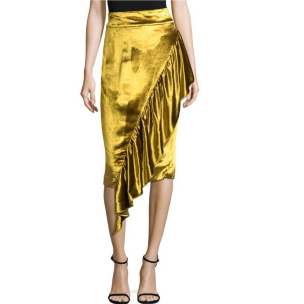 Milly Gold Velvet Ruffle Skirt
